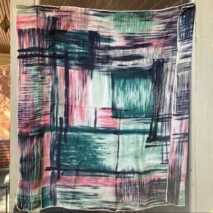 RARE Echo Japanese Hand Painted 100% Silk Brushstroke Pink & Green Square Scarf